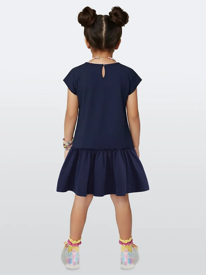 دينوكيدس Girls Dress Navy Blue Unicorn Cotton